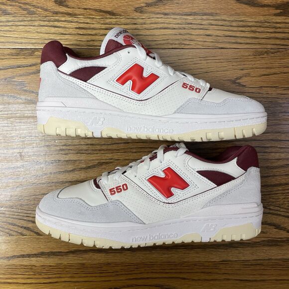 New Balance 550 Men\'s Shoes Size 8.5 10 12 White Burgundy Red Casual Shoes main image 7